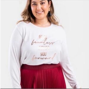 Francesca's White and Gold Foil Graphic Shirt Size 1X.